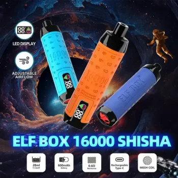 Home 32 ELF BOX SHISHA 16000(16K) Puffs 28ml e-liquid 0% 2% 3% 5% Nicotine LED Display Type-C rechargeable Leather Disposable Vape Pen