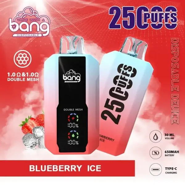 Bang 25K(25000) Puffs LCD Display 30ml E-liquid 650 mAh Battery 0% 2% 3% 5% Nicotine Disposable Vape