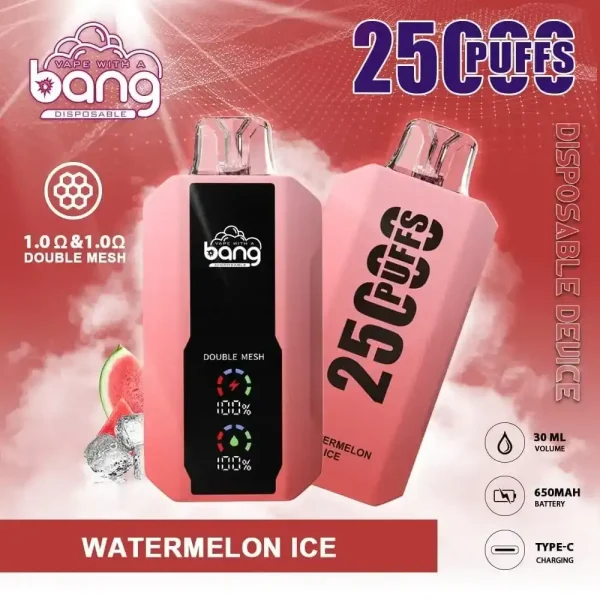 Bang 25K(25000) Puffs LCD Display 30ml E-liquid 650 mAh Battery 0% 2% 3% 5% Nicotine Disposable Vape
