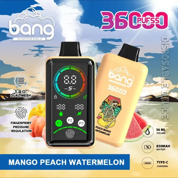 Bang 36K(36000) Puffs Advanced Fingerprint Full Screen 0% 2% 3% 5% Nicotine 36mL E-liquid Smart Full-Screen Display Disposable Vape