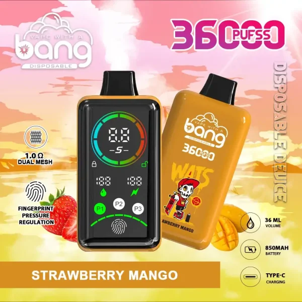 Bang 36K(36000) Puffs Advanced Fingerprint Full Screen 0% 2% 3% 5% Nicotine 36mL E-liquid Smart Full-Screen Display Disposable Vape