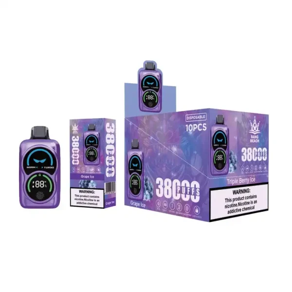 Bang Beach 38K(38000) Puffs Fingerprint LED Display 0% 2% 3% 5% Nicotine 38 ml E-liquid Disposable Vape
