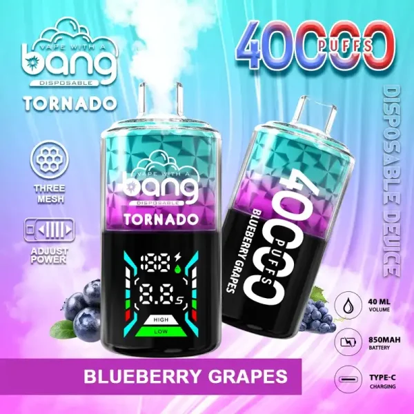 Bang Tornado 40K (40000) Puffs Large Smoke DTL Smart LED Display 0% 2% 3% 5% Nicotine 40mL E-liquid Disposable Vape 1 Bang Tornado 40K(40000) Puffs Large Smoke DTL Smart LED Display 0% 2% 3% 5% Nicotine 40mL E-liquid Disposable Vape