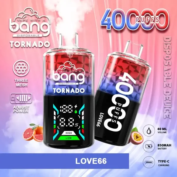 Bang Tornado 40K (40000) Puffs Large Smoke DTL Smart LED Display 0% 2% 3% 5% Nicotine 40mL E-liquid Disposable Vape 7 Bang Tornado 40K(40000) Puffs Large Smoke DTL Smart LED Display 0% 2% 3% 5% Nicotine 40mL E-liquid Disposable Vape