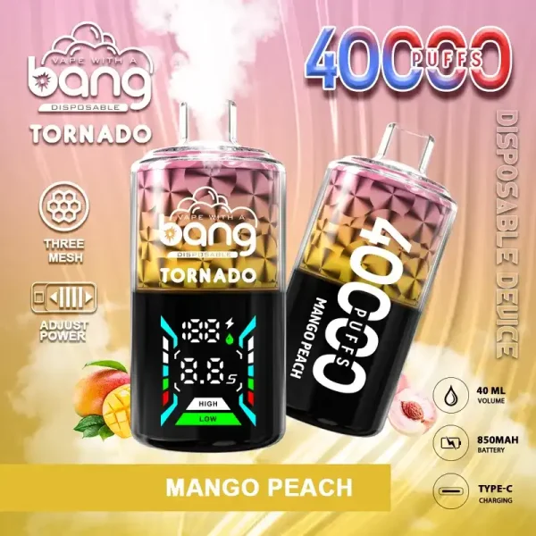 Bang Tornado 40K (40000) Puffs Large Smoke DTL Smart LED Display 0% 2% 3% 5% Nicotine 40mL E-liquid Disposable Vape 8 Bang Tornado 40K(40000) Puffs Large Smoke DTL Smart LED Display 0% 2% 3% 5% Nicotine 40mL E-liquid Disposable Vape