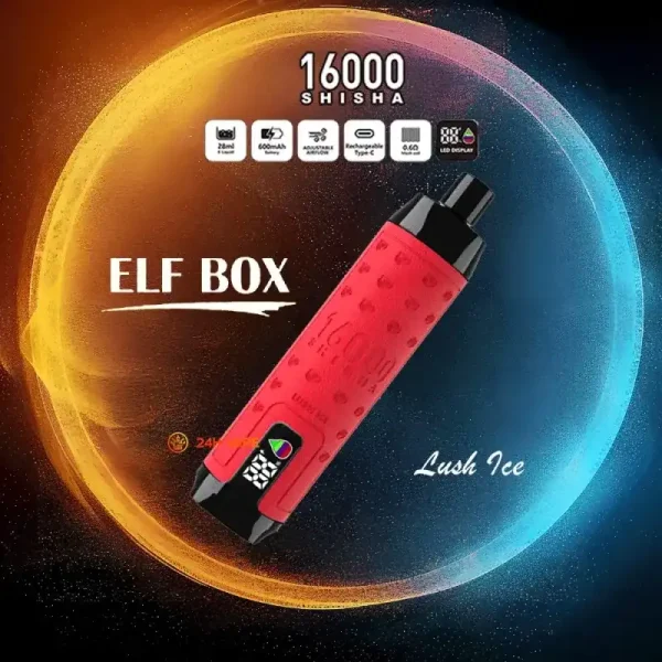 ELF BOX SHISHA 16000(16K) Puffs 28ml e-liquid 0% 2% 3% 5% Nicotine LED Display Type-C rechargeable Leather Disposable Vape Pen