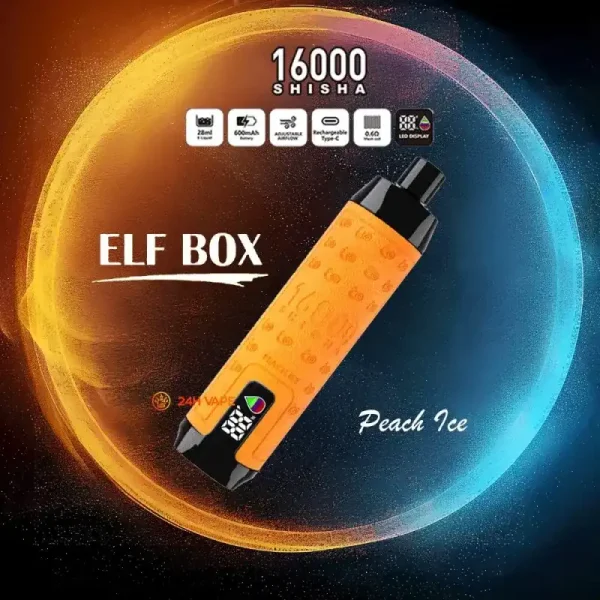 ELF BOX SHISHA 16000(16K) Puffs 28ml e-liquid 0% 2% 3% 5% Nicotine LED Display Type-C rechargeable Leather Disposable Vape Pen
