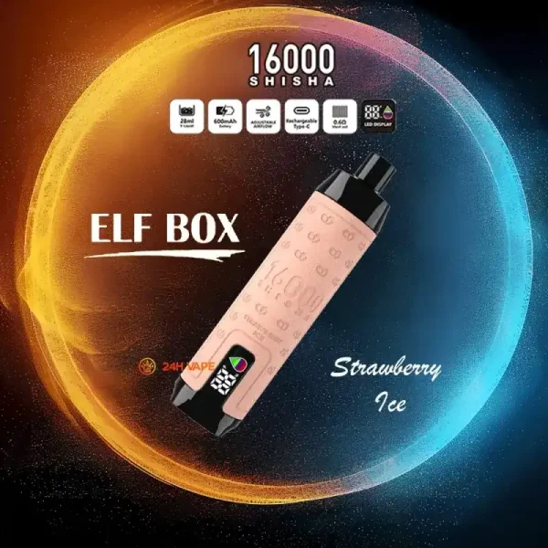 ELF BOX SHISHA 16000(16K) Puffs 28ml e-liquid 0% 2% 3% 5% Nicotine LED Display Type-C rechargeable Leather Disposable Vape Pen