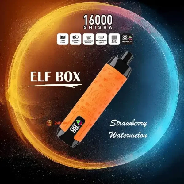 ELF BOX SHISHA 16000(16K) Puffs 28ml e-liquid 0% 2% 3% 5% Nicotine LED Display Type-C rechargeable Leather Disposable Vape Pen