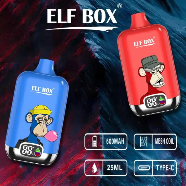 ELF Box Digital 12K(12000) puffs LED Display 25ml E-liquid 0% 2% 3% 5% Nicotine Type-C Rechargeable Disposable Vape