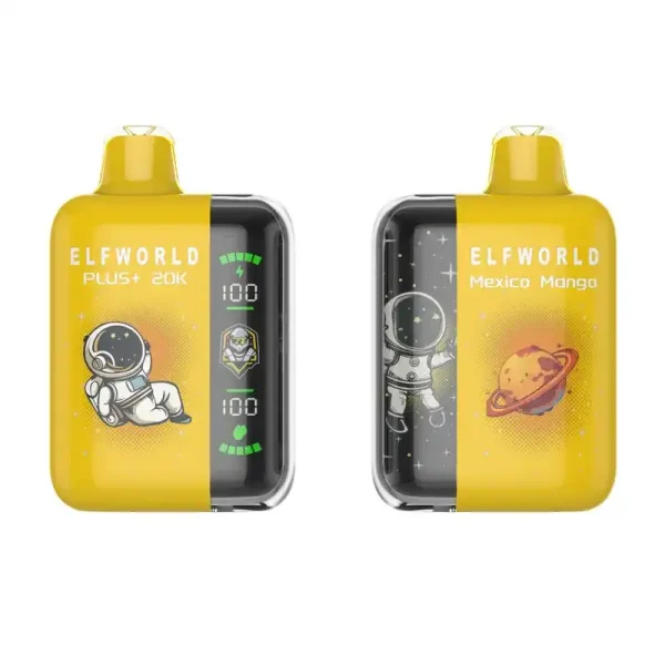 Elfworld PLUS 20000 Puffs nicotine strengths: 0%, 2%, 3%, and 5% LCD Screen Display 22ml e-liquid capacity Display Disposable Vape