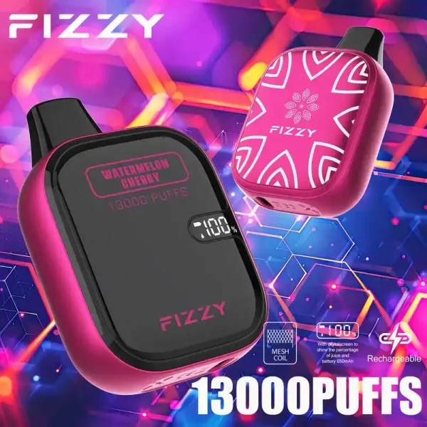 Fizzy Boom 13K (13000) Puffs 21ML E-liquid Mesh Coil LCD Screen 650mAh Rechargeable Battery 2 5% Nicotine Disposable Vape