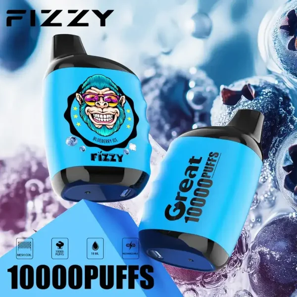 Fizzy Great 10K (10000) Puffs 18ML E-liquid Mesh Coil 650 mAh Battery 2% 5% Nicotine 10flavors Disposable Vape