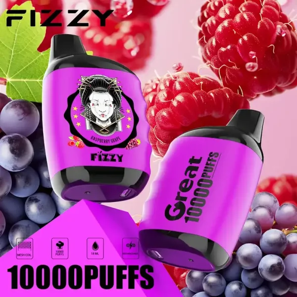 Fizzy Great 10K (10000) Puffs 18ML E-liquid Mesh Coil 650 mAh Battery 2% 5% Nicotine 10flavors Disposable Vape