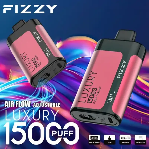 Fizzy Luxury 15K (15000) Puffs 22ML E-liquid Mesh Coil LCD Screen Adjustable Air Flow 15flavors 650mAh Rechargeable Battery 2% 5% Nicotine Disposable Vape