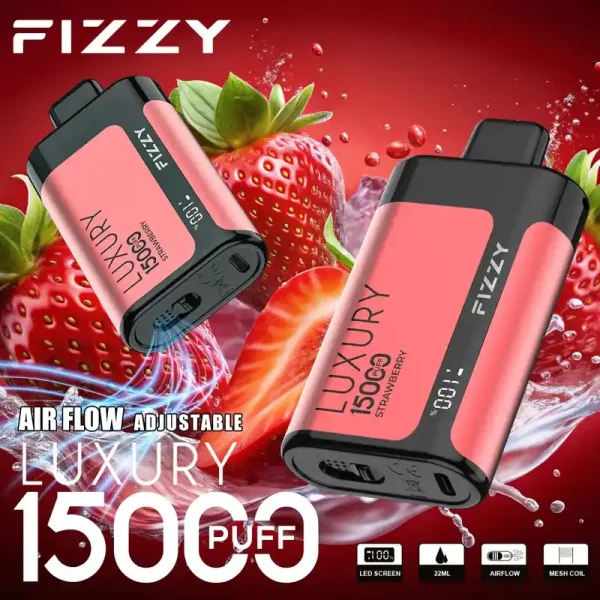 Fizzy Luxury 15K (15000) Puffs 22ML E-liquid Mesh Coil LCD Screen Adjustable Air Flow 15flavors 650mAh Rechargeable Battery 2% 5% Nicotine Disposable Vape