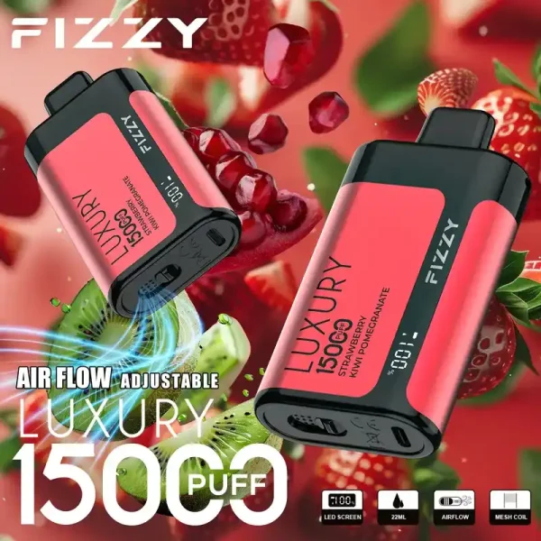 Fizzy Luxury 15K (15000) Puffs 22ML E-liquid Mesh Coil LCD Screen Adjustable Air Flow 15flavors 650mAh Rechargeable Battery 2% 5% Nicotine Disposable Vape