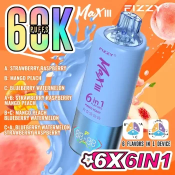Fizzy Max III 6in1 60K (60000) Puffs LCD Display 60ml E-liquid 850 mAh Battery 2% 5% Nicotine 10 Flavors Disposable Vape