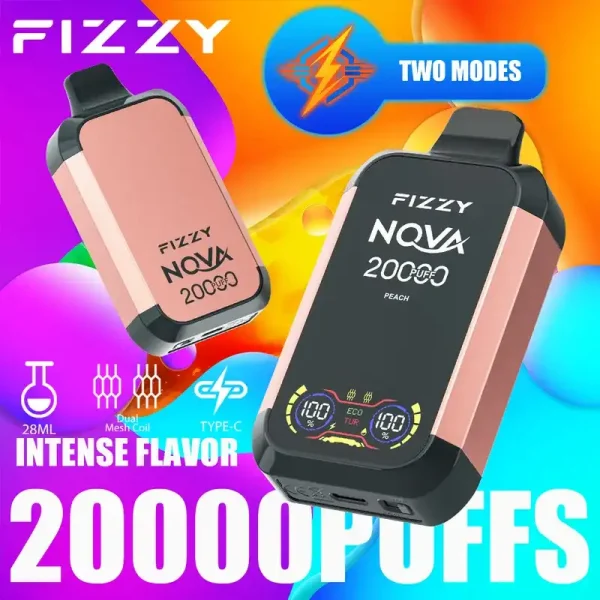 Fizzy Nova 20K (20000) Puffs Dual Mesh Coil 28ML E-liquid LCD Screen 15flavors 850mAh Rechargeable Battery 2% 5% Nicotine Disposable Vape