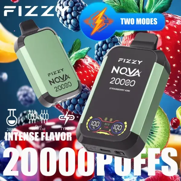 Fizzy Nova 20K (20000) Puffs Dual Mesh Coil 28ML E-liquid LCD Screen 15flavors 850mAh Rechargeable Battery 2% 5% Nicotine Disposable Vape