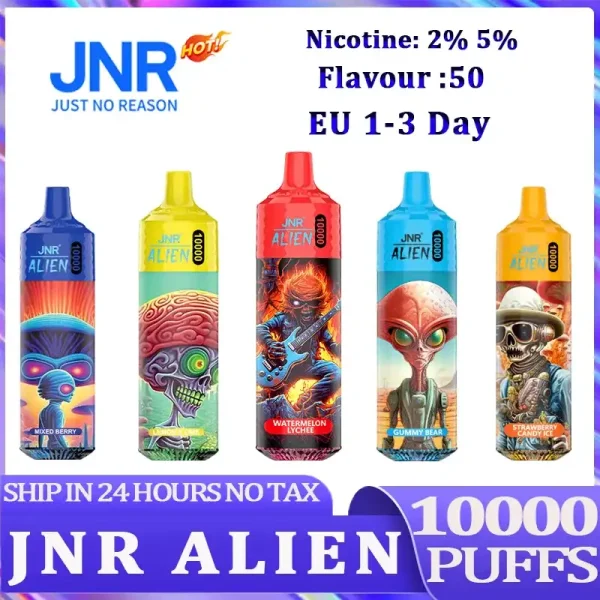 JNR Alien 10K (10000) Puffs 2% 5% Nicotine 20ML E-liquid 850mAh Rechargeable Battery LED (RGB) Lights Disposable Vape 1 JNR Alien 10K (10000) Puffs 2% 5% Nicotine 20ML E-liquid 850mAh Rechargeable Battery LED (RGB) Lights Disposable Vape