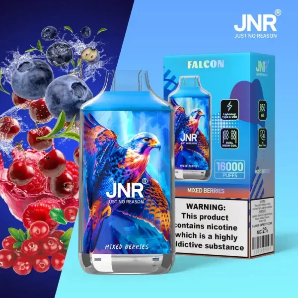 JNR Falcon Crystal 16K (16000) Puffs LED Display 2% 5% Nicotine 22ml E-liquid 850mAh Rechargeable Battery Disposable Vape