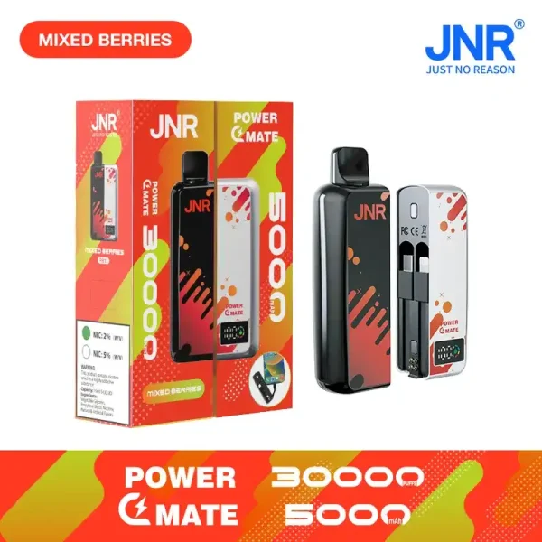 JNR Power Mate 30K (30000) Puffs 30ML E-liquid Smart LCD Screen 2% 5% Nicotine 5000mAh Power Bank Battery Disposable Vape