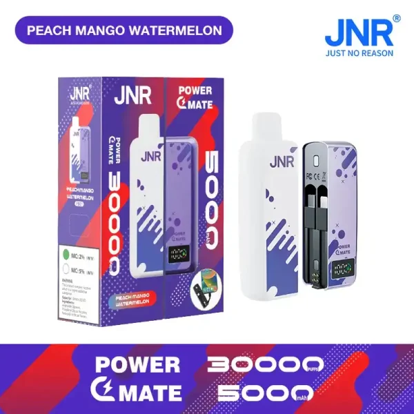 JNR Power Mate 30K (30000) Puffs 30ML E-liquid Smart LCD Screen 2% 5% Nicotine 5000mAh Power Bank Battery Disposable Vape