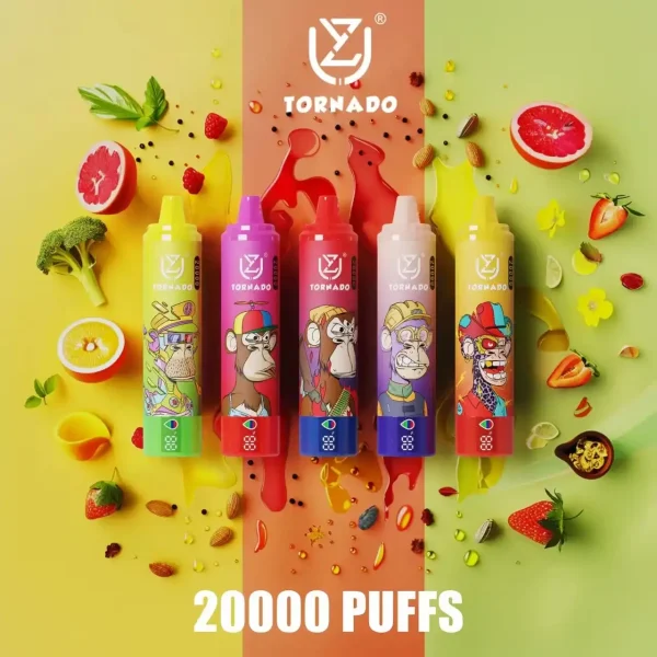 UZY Tornado 20K (20000) Puffs 2% 5% Nicotine 28ml E-liquid LED Display Type-C Rechargeable Disposable Vape Pen