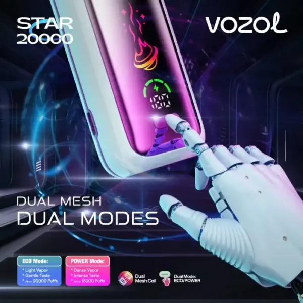 Vozol Star 20K (20000) Puffs Full Screen Display 24mL E-liquid 2% 5% Nicotine Type-C Charging Disposable Vape