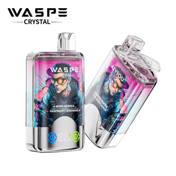 WASPE Crystal Double Flavors 40K (40000) Puffs 32mL E-liquid 0% 2% 5% Nicotine Smart LED Display Type-C Charging Disposable Vape
