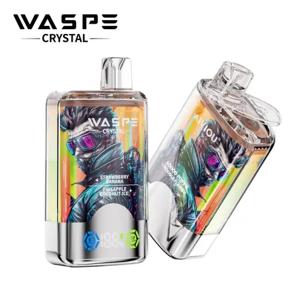 WASPE Crystal Double Flavors 40K (40000) Puffs 32mL E-liquid 0% 2% 5% Nicotine Smart LED Display Type-C Charging Disposable Vape