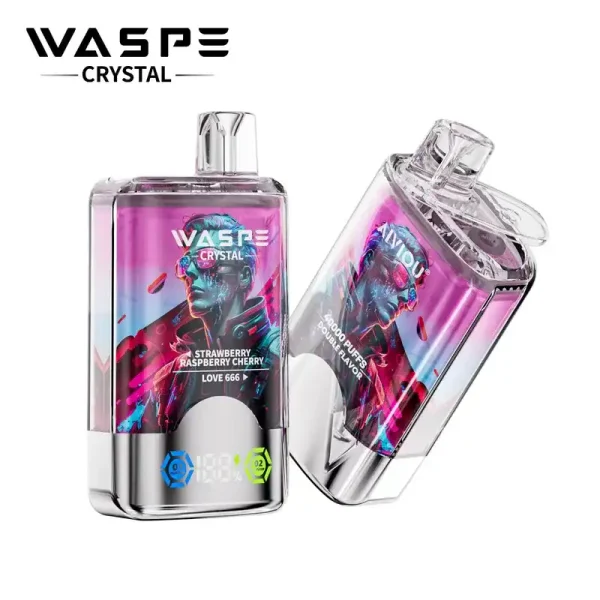 WASPE Crystal Double Flavors 40K (40000) Puffs 32mL E-liquid 0% 2% 5% Nicotine Smart LED Display Type-C Charging Disposable Vape