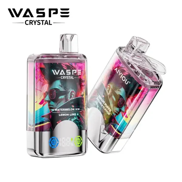 WASPE Crystal Double Flavors 40K (40000) Puffs 32mL E-liquid 0% 2% 5% Nicotine Smart LED Display Type-C Charging Disposable Vape
